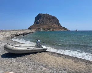 Monemvasia castle town at sunset, Peloponnese Greece